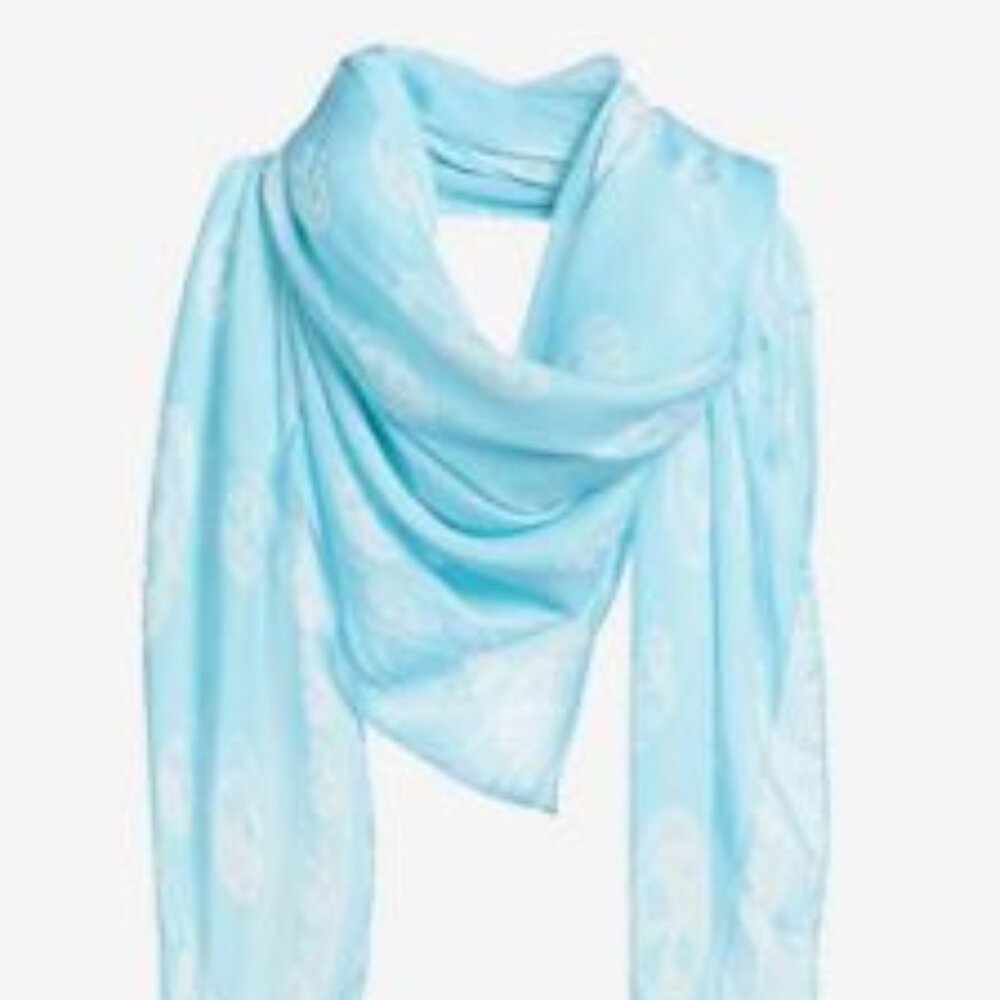 Alexander McQueen Skull Silk Scarf Blue - Picture 3 of 7